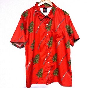 OAF Nation Men's Large Tree Rifles Hunting American Graphic Button Up Camp Shirt